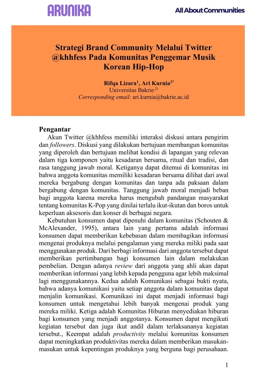 Arunika: Bunga Rampai Ilmu Komunikasi All About Communities