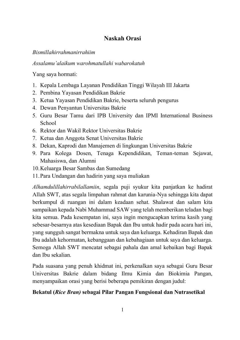 Bekatul (Rice Bran) sebagai Pilar Pangan Fungsional dan Nutrasetikal