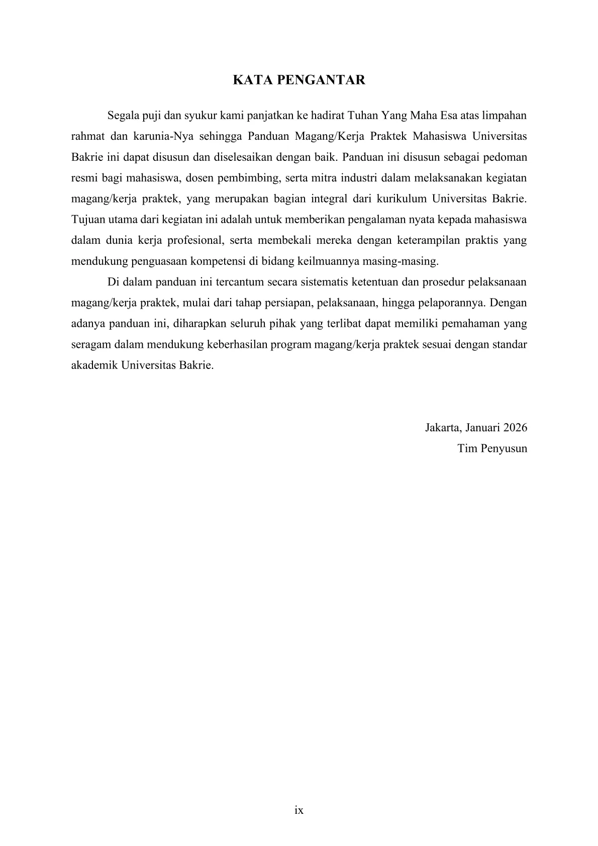 Panduan Magang/Kerja Praktik Mahasiswa Universitas Bakrie