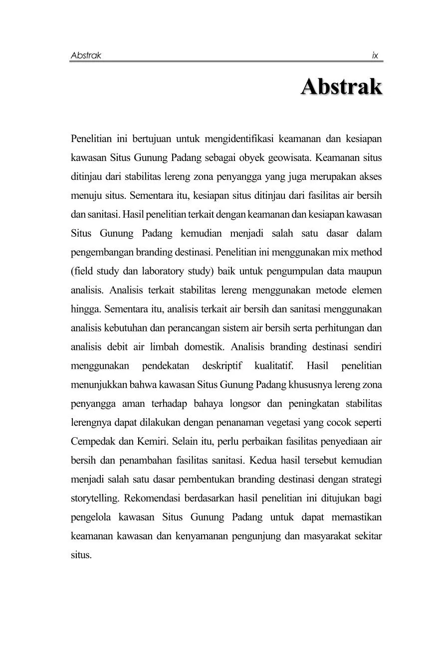 Pengembangan Geowisata Di Cianjur: Tinjauan Stabilitas Lereng, Air Bersih Dan Sanitasi Situs Gunung Padang Untuk Branding Destinasi