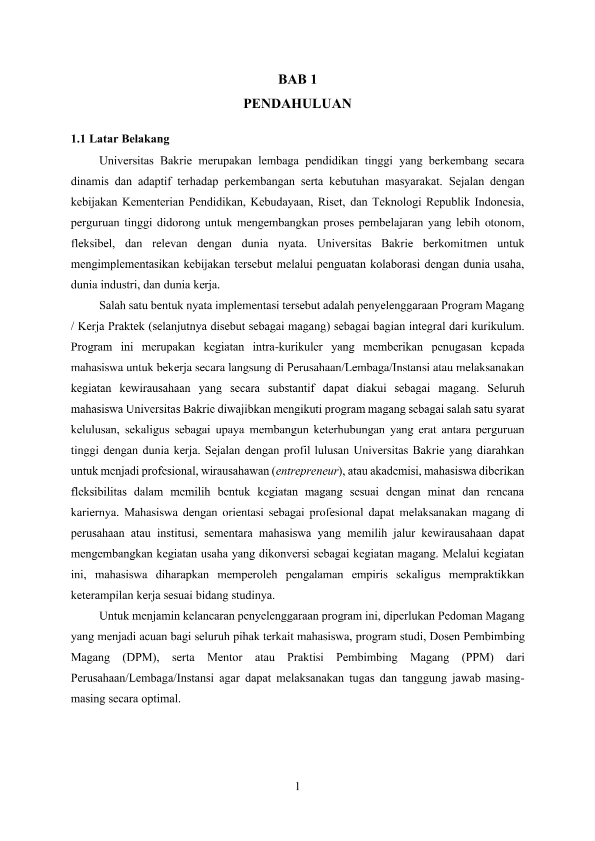 Panduan Magang/Kerja Praktik Mahasiswa Universitas Bakrie