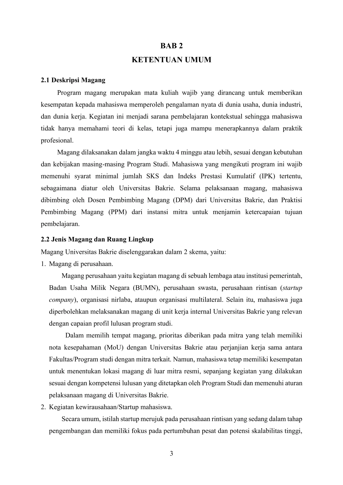Panduan Magang/Kerja Praktik Mahasiswa Universitas Bakrie
