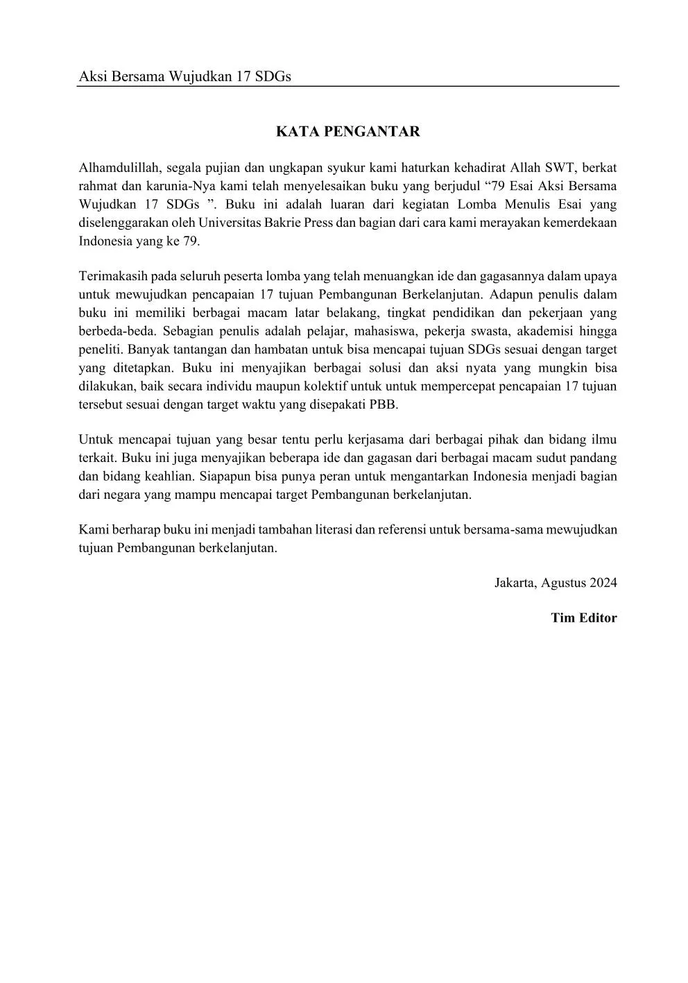 79 Esai Aksi Bersama Wujudkan 17 SDG’s