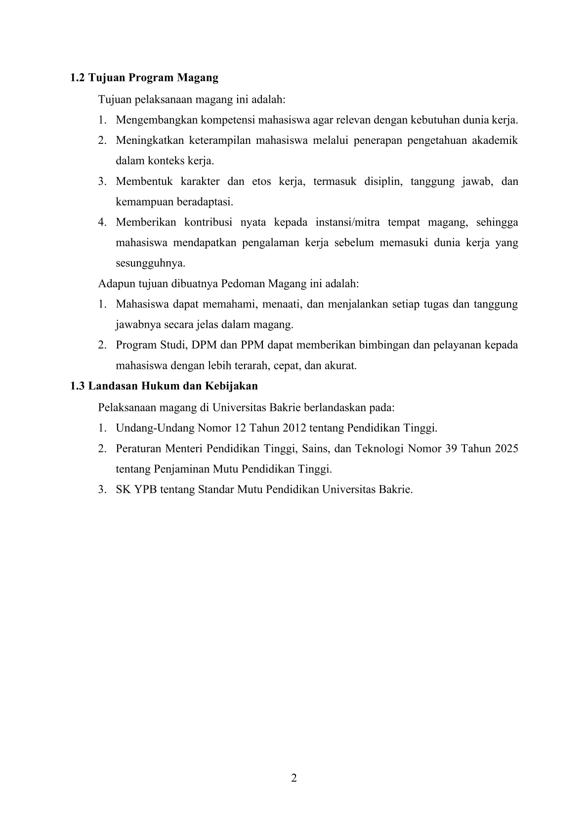 Panduan Magang/Kerja Praktik Mahasiswa Universitas Bakrie